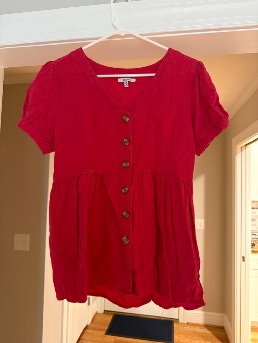 Women's Bright Pink Button-Front Short Sleeve Tunic